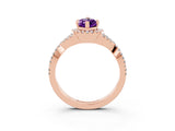 Rose gold Marquise Cut Amethyst  Halo Twist Band Solitaire Prong Setting Ring_27