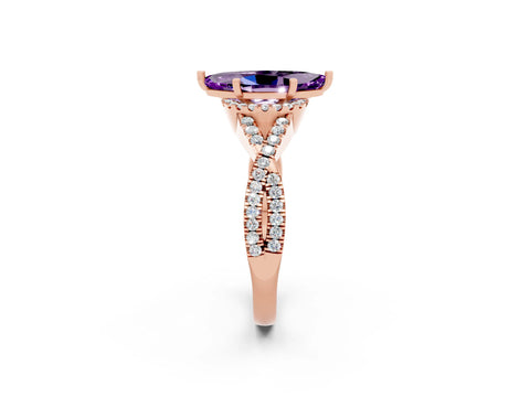 Rose gold Marquise Cut Amethyst Halo Twist Band Solitaire Prong Setting Ring_2