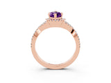 Rose gold Marquise Cut Amethyst Halo Twist Band Solitaire Prong Setting Ring_3