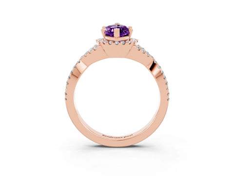 Rose gold Marquise Cut Amethyst Halo Twist Band Solitaire Prong Setting Ring_3