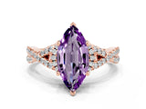 Rose gold Marquise Cut Amethyst  Halo Twist Band Solitaire Prong Setting Ring_42