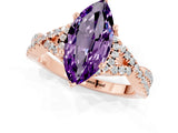 Rose gold Marquise Cut Amethyst  Halo Twist Band Solitaire Prong Setting Ring_43