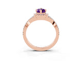 Rose gold Marquise Cut Amethyst  Halo Twist Band Solitaire Prong Setting Ring_45