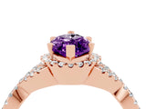 Rose gold Marquise Cut Amethyst  Halo Twist Band Solitaire Prong Setting Ring_46