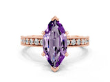 Rose gold Marquise Cut Amethyst Milgrain Pavé Engagement Ring with Four-Prong Setting
