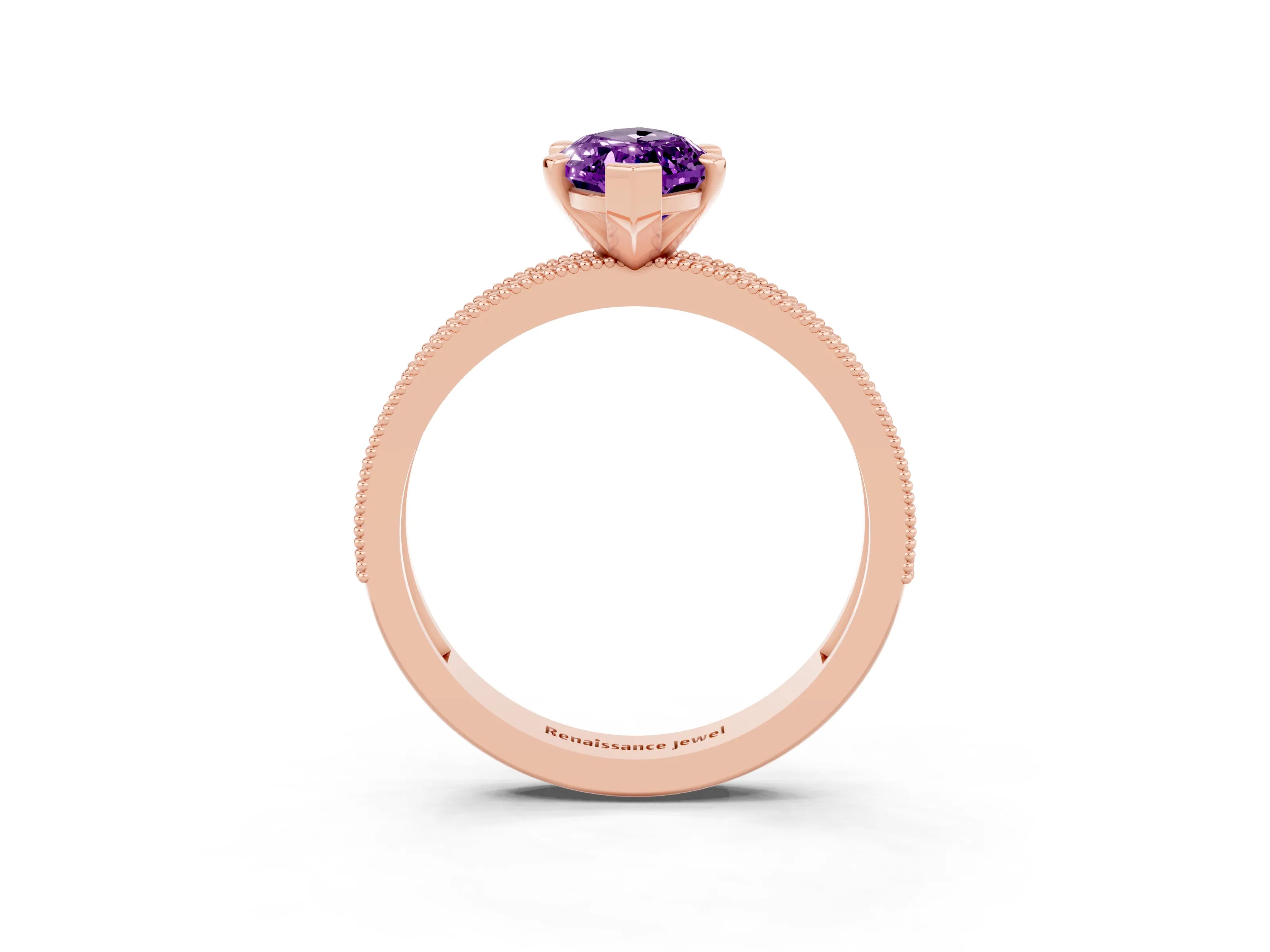 Rose gold Marquise Cut Amethyst Milgrain Pavé Engagement Ring with Four-Prong Setting_3