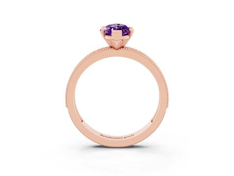 Rose gold Marquise Cut Amethyst Milgrain Pavé Engagement Ring with Four-Prong Setting_3