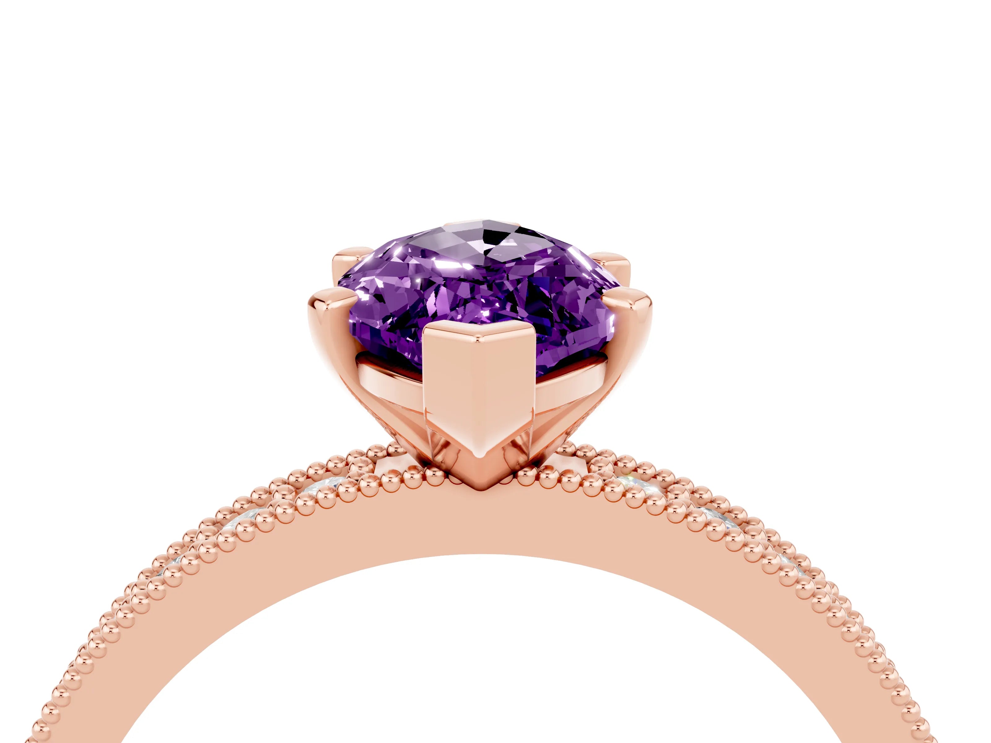 Rose gold Marquise Cut Amethyst Milgrain Pavé Engagement Ring with Four-Prong Setting_4
