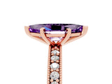 Rose gold Marquise Cut Amethyst Milgrain Pavé Engagement Ring with Four-Prong Setting_5