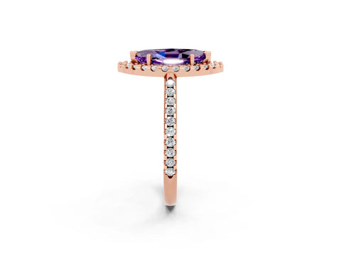 Rose gold Marquise Cut Amethyst Pavé Halo Ring with Four-Prong Setting_14