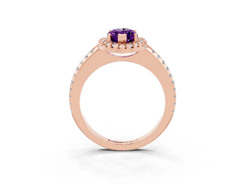 Rose gold Marquise Cut Amethyst Pavé Halo Ring with Four-Prong Setting_15
