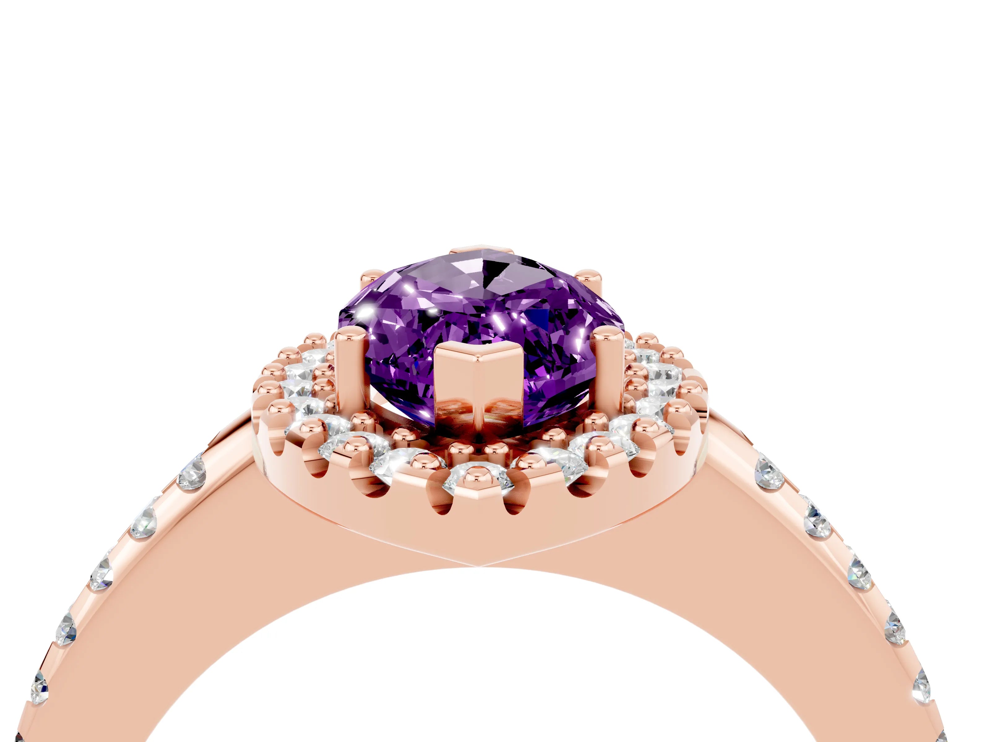 Rose gold Marquise Cut Amethyst Pavé Halo Ring with Four-Prong Setting_16