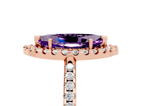 Rose gold Marquise Cut Amethyst Pavé Halo Ring with Four-Prong Setting_17