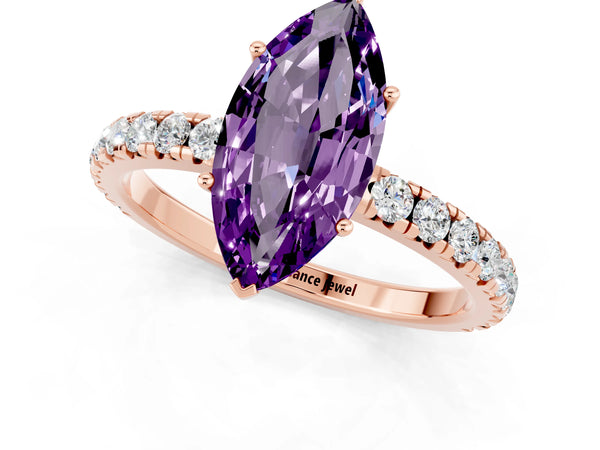 Rose gold Marquise Cut Amethyst Pavé Solitaire Engagement Ring with Four-Prong Setting