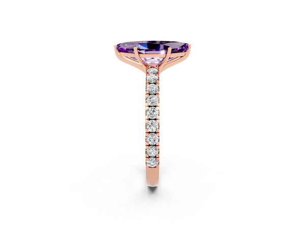 Rose gold Marquise Cut Amethyst Pavé Solitaire Engagement Ring with Four-Prong Setting
