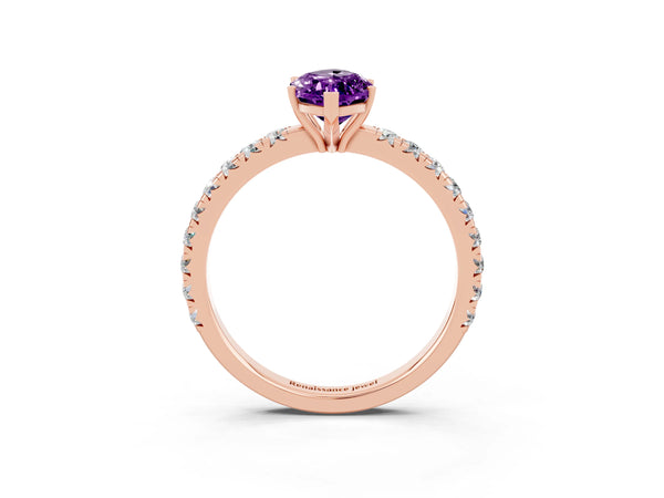 Rose gold Marquise Cut Amethyst Pavé Solitaire Engagement Ring with Four-Prong Setting