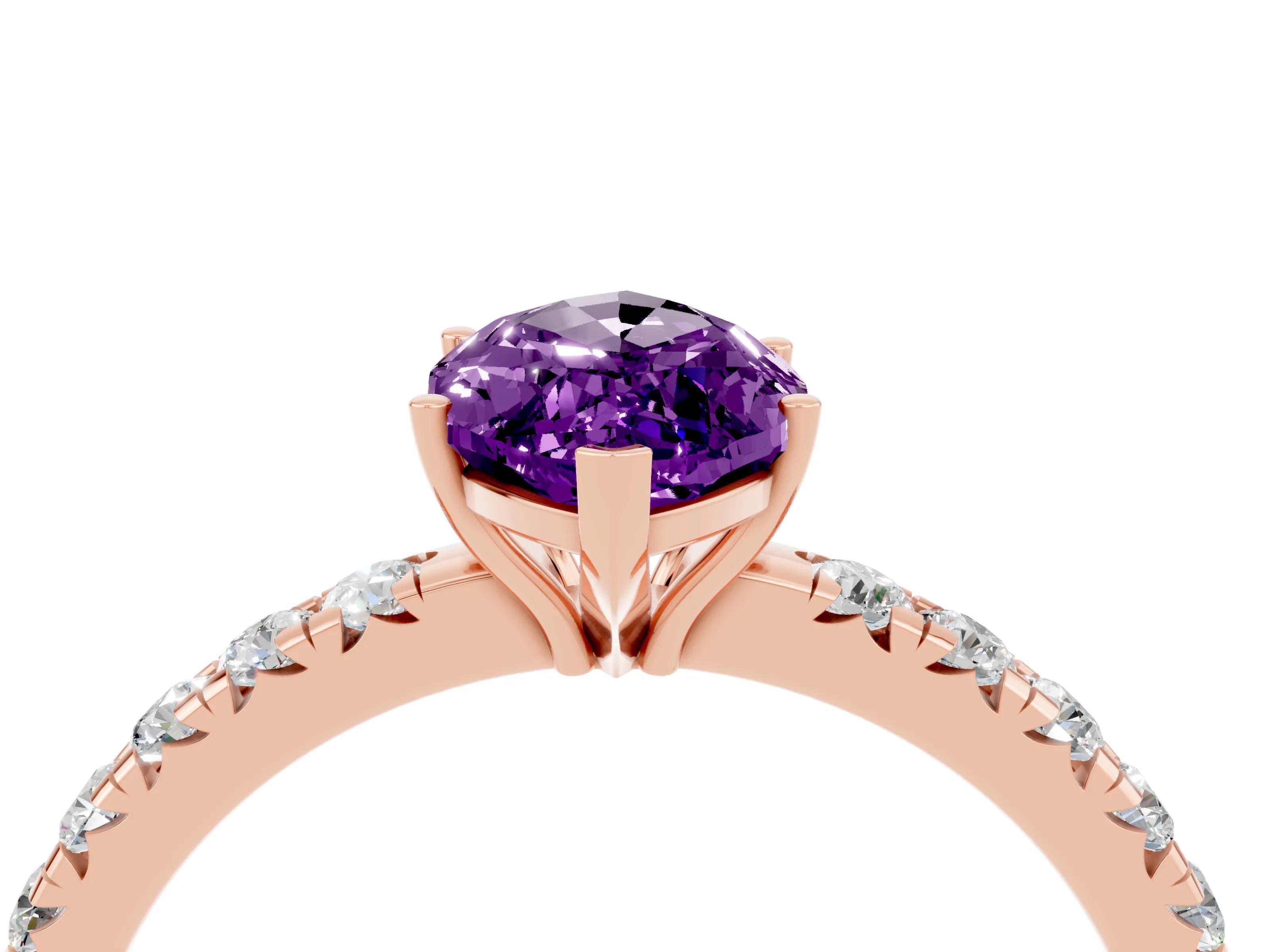 Rose gold Marquise Cut Amethyst Pavé Solitaire Engagement Ring with Four-Prong Setting_16