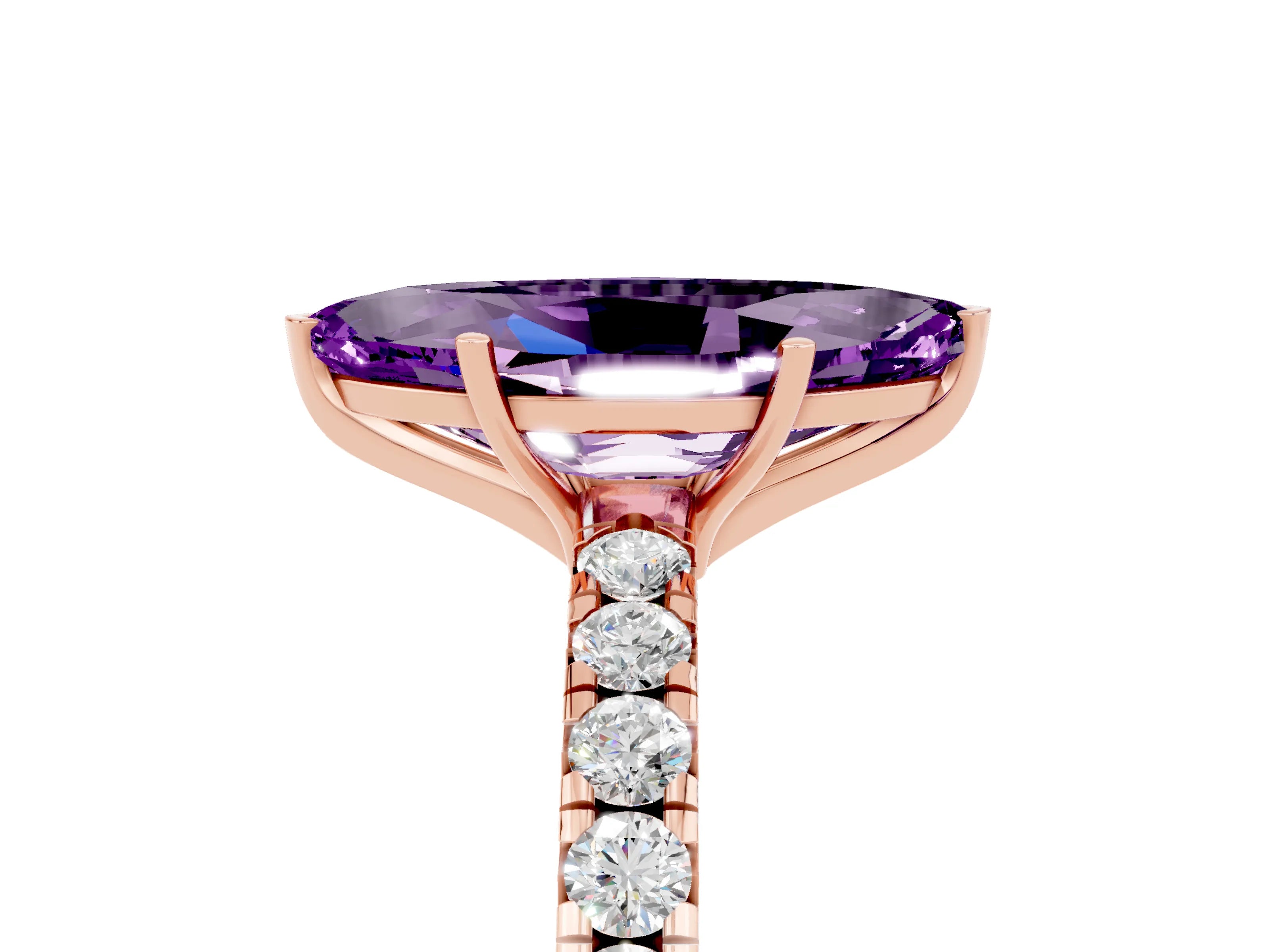 Rose gold Marquise Cut Amethyst Pavé Solitaire Engagement Ring with Four-Prong Setting_17