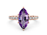 Rose gold Marquise Cut Amethyst Pavé Solitaire Ring with Round Band and Prong Setting_24
