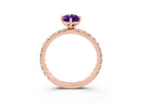 Rose gold Marquise Cut Amethyst Pavé Solitaire Ring with Round Band and Prong Setting_27