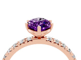 Rose gold Marquise Cut Amethyst Pavé Solitaire Ring with Round Band and Prong Setting_28