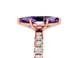 Rose gold Marquise Cut Amethyst Pavé Solitaire Ring with Round Band and Prong Setting_29