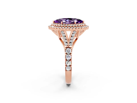 Rose gold Marquise Cut Amethyst Pavé Split Shank Double Halo Engagement Ring_2