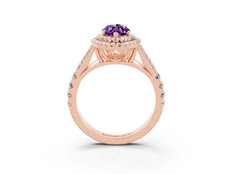 Rose gold Marquise Cut Amethyst Pavé Split Shank Double Halo Engagement Ring_3