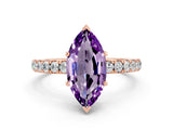 Rose gold Marquise Cut Amethyst Pave Band Solitaire Ring with Four-Prong Setting_24