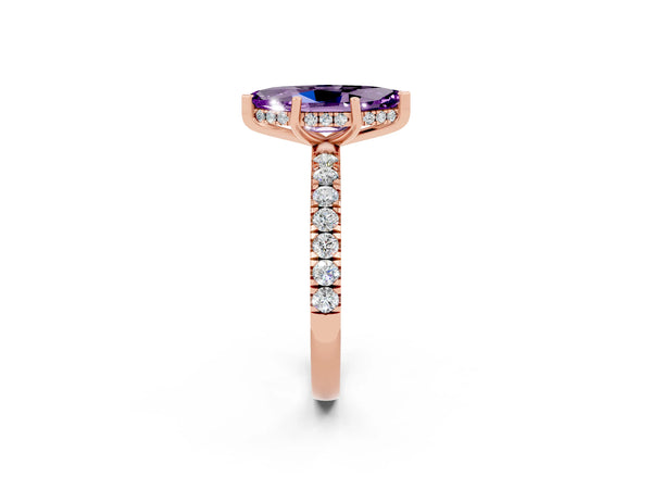 Rose gold Marquise Cut Amethyst Pave Band Solitaire Ring with Round  and Prong Setting