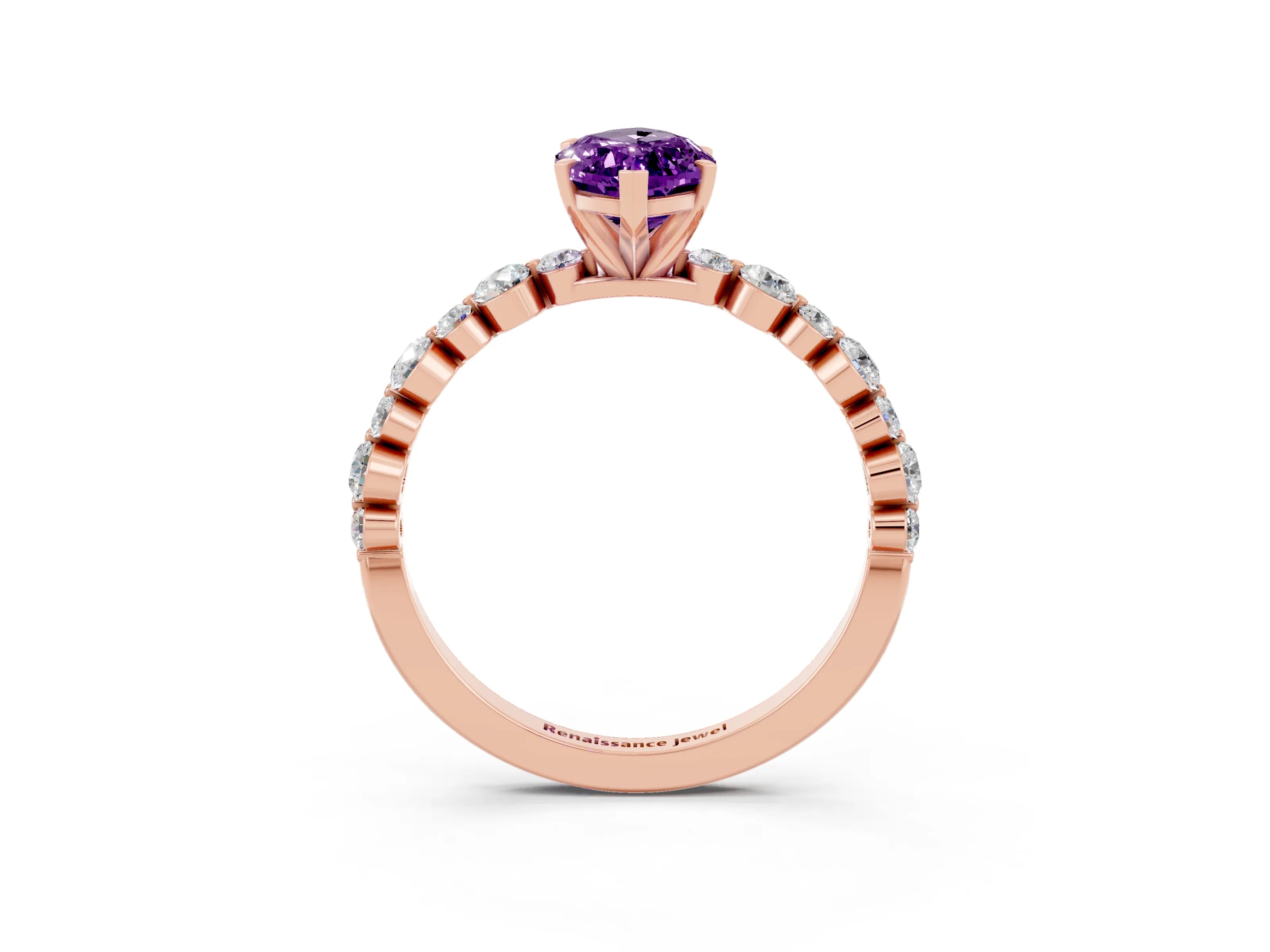 Rose gold Marquise Cut Amethyst Prong Set Engagement Ring with Pavé Band_3