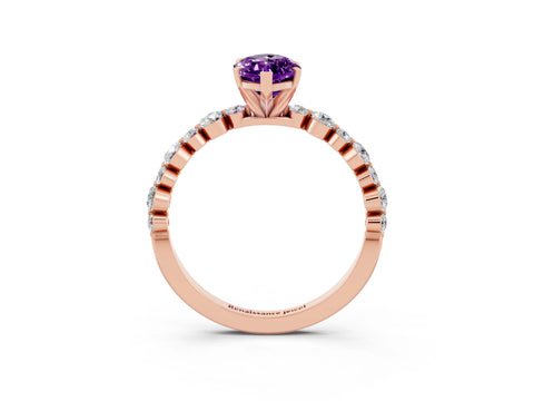 Rose gold Marquise Cut Amethyst Prong Set Engagement Ring with Pavé Band_3