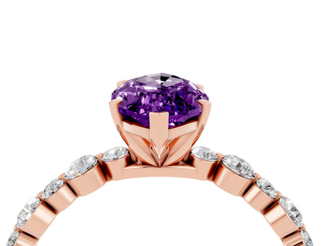 Rose gold Marquise Cut Amethyst Prong Set Engagement Ring with Pavé Band_4