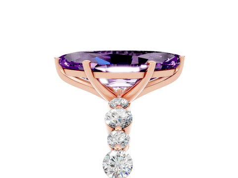 Rose gold Marquise Cut Amethyst Prong Set Engagement Ring with Pavé Band_5