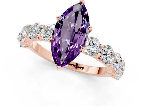 Rose gold Marquise Cut Amethyst Prong Setting with Side Stones on a Pave Band_1