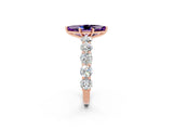 Rose gold Marquise Cut Amethyst Prong Setting with Side Stones on a Pave Band_2