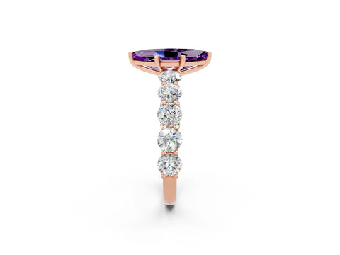 Rose gold Marquise Cut Amethyst Prong Setting with Side Stones on a Pave Band_2