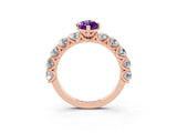 Rose gold Marquise Cut Amethyst Prong Setting with Side Stones on a Pave Band_3
