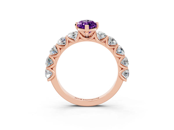 Rose gold Marquise Cut Amethyst Prong Setting with Side Stones on a Pave Band