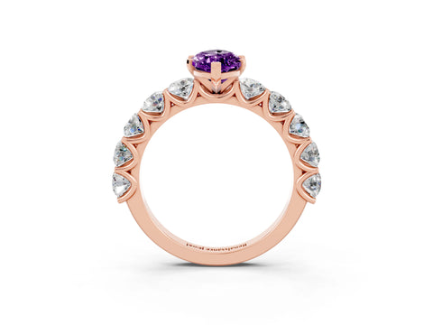Rose gold Marquise Cut Amethyst Prong Setting with Side Stones on a Pave Band_3