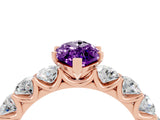 Rose gold Marquise Cut Amethyst Prong Setting with Side Stones on a Pave Band_4