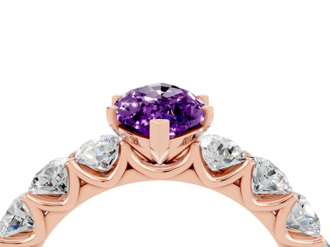 Rose gold Marquise Cut Amethyst Prong Setting with Side Stones on a Pave Band_4