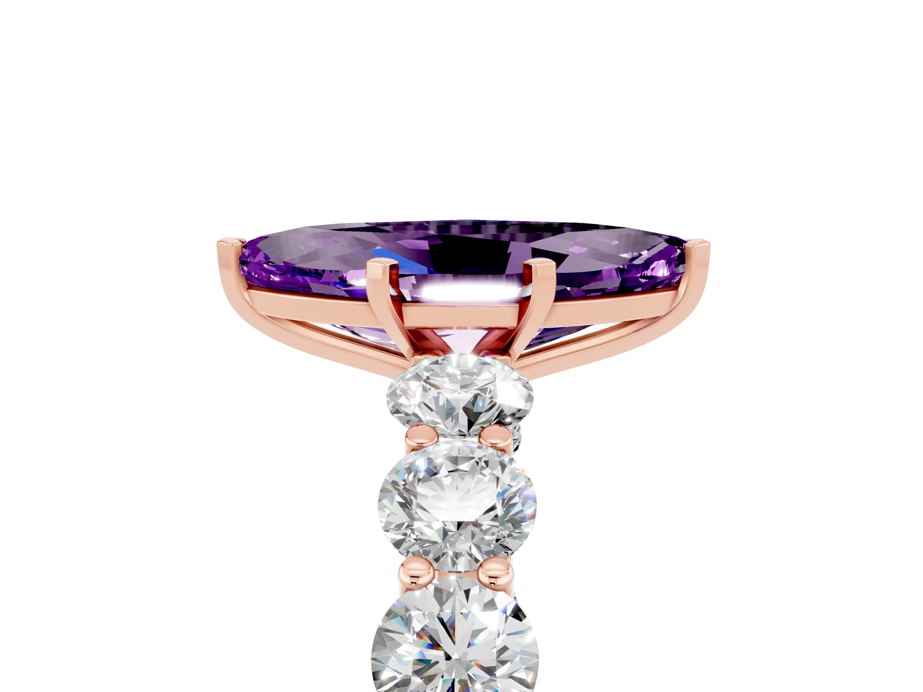 Rose gold Marquise Cut Amethyst Prong Setting with Side Stones on a Pave Band_5