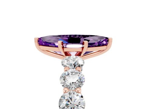 Rose gold Marquise Cut Amethyst Prong Setting with Side Stones on a Pave Band_5