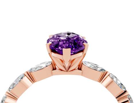 Rose gold Marquise Cut Amethyst Ring with Marquise Side Stones and Prong Setting_4
