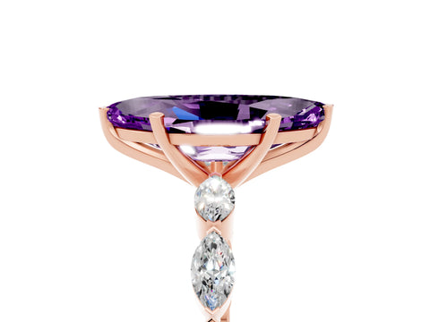 Rose gold Marquise Cut Amethyst Ring with Marquise Side Stones and Prong Setting_5