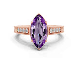 Rose gold Marquise Cut Amethyst Ring with Milgrain Pavé Band and Four-Prong Setting_12