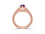 Rose gold Marquise Cut Amethyst Ring with Milgrain Pavé Band and Four-Prong Setting_15