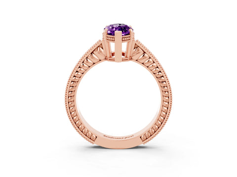Rose gold Marquise Cut Amethyst Ring with Milgrain Pavé Band and Four-Prong Setting_15