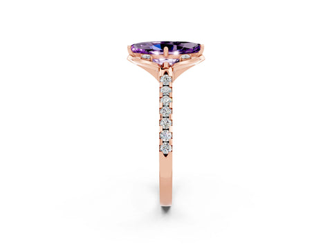 Rose gold Marquise Cut Amethyst Ring with Pavé Band and Floral Prong Setting_2